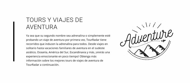 Viajes de tours de aventura de texto Diseño de páginas web