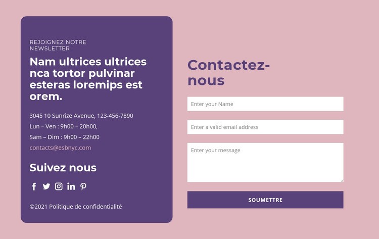 Formulaire de contact et groupe de texte Modèles de constructeur de sites Web