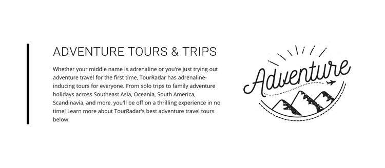 Text adventure tours trips Homepage Design