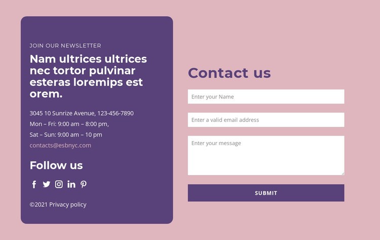 Contact form and text group Homepage Design