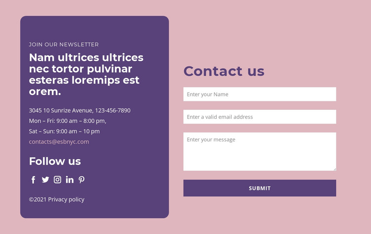 Contact form and text group HTML Template
