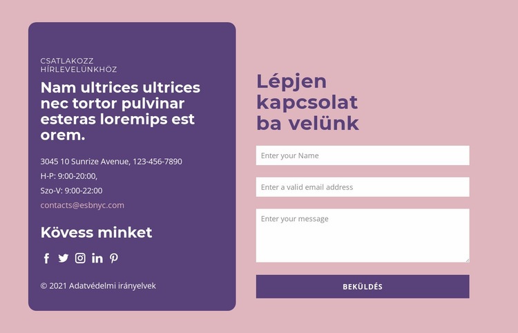 Kapcsolatfelvételi űrlap és szövegcsoport HTML Sablon