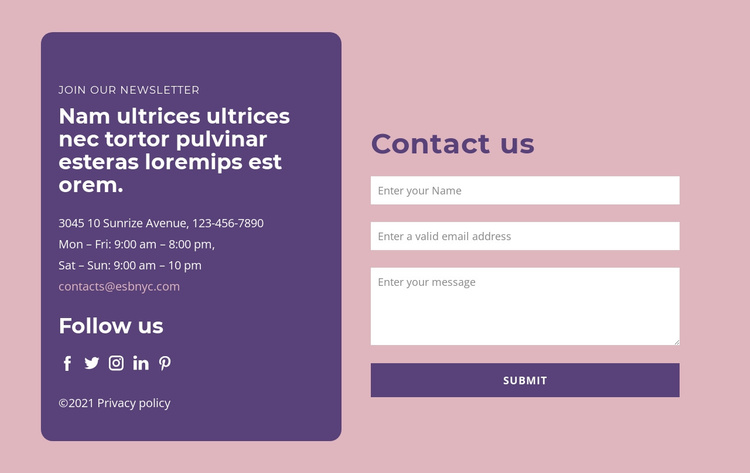 Contact form and text group Joomla Template