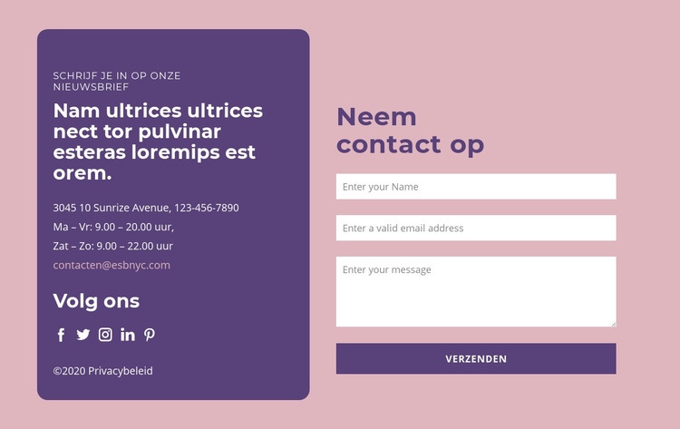 Contactformulier en tekstgroep Website ontwerp