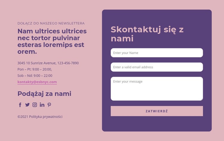 Projekt bloku kontaktowego Makieta strony internetowej