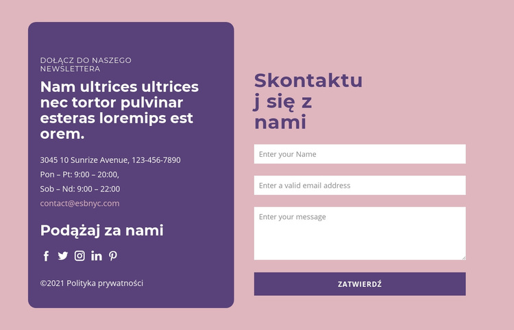 Formularz kontaktowy i grupa tekstowa Motyw WordPress