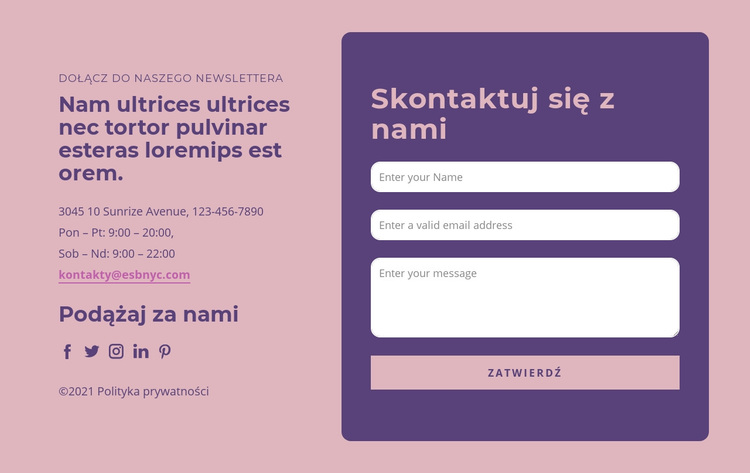 Projekt bloku kontaktowego Motyw WordPress