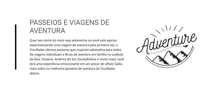 Viagens de turismo de aventura em texto Design do site