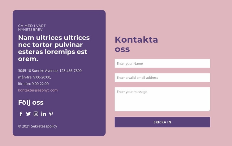 Kontaktformulär och textgrupp Hemsidedesign