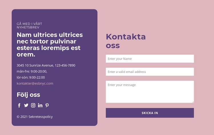 Kontaktformulär och textgrupp WordPress -tema