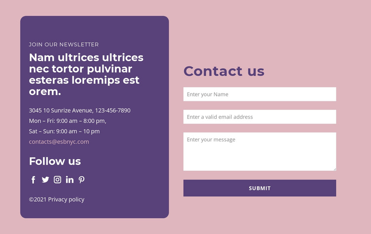 Contact form and text group Template