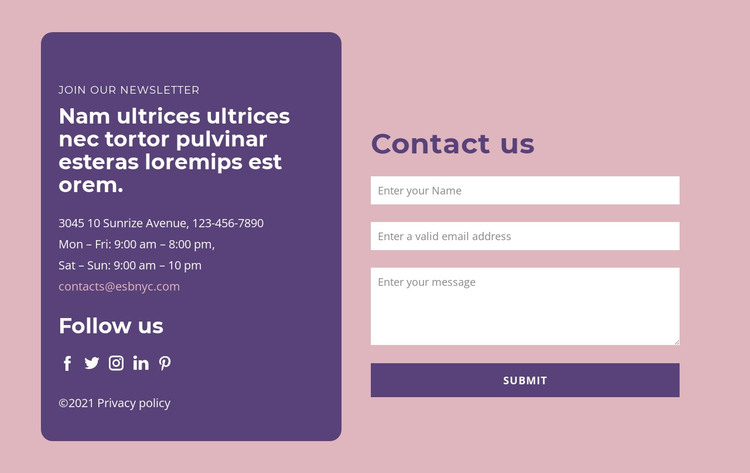 Contact form and text group Web Design