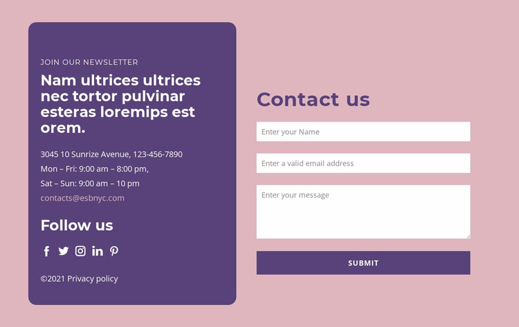 Contact form and text group Website Design