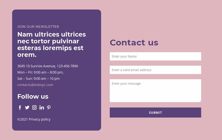 Contact form and text group eCommerce Template