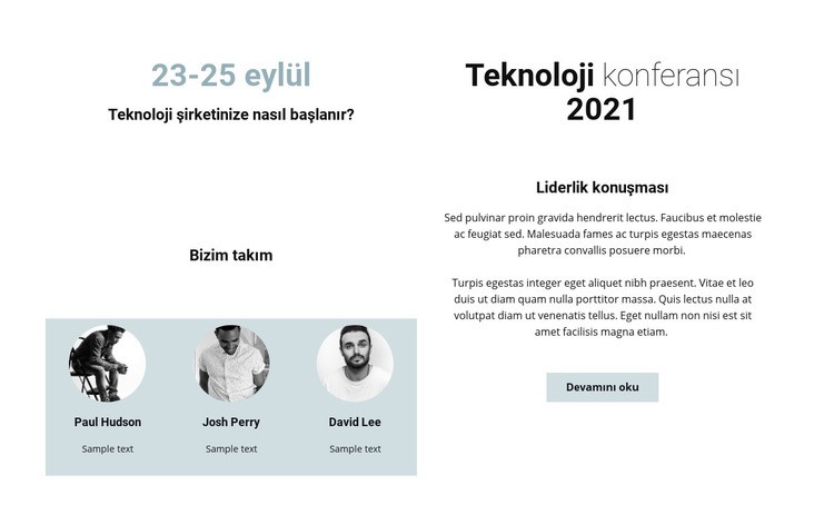 Teknoloji konferansı 2021 Açılış sayfası