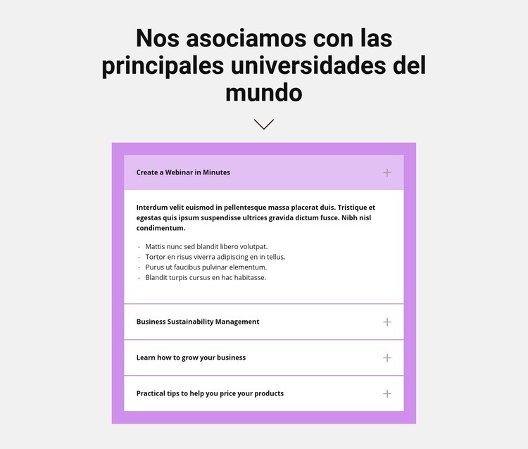 Título y acordeón Diseño de páginas web