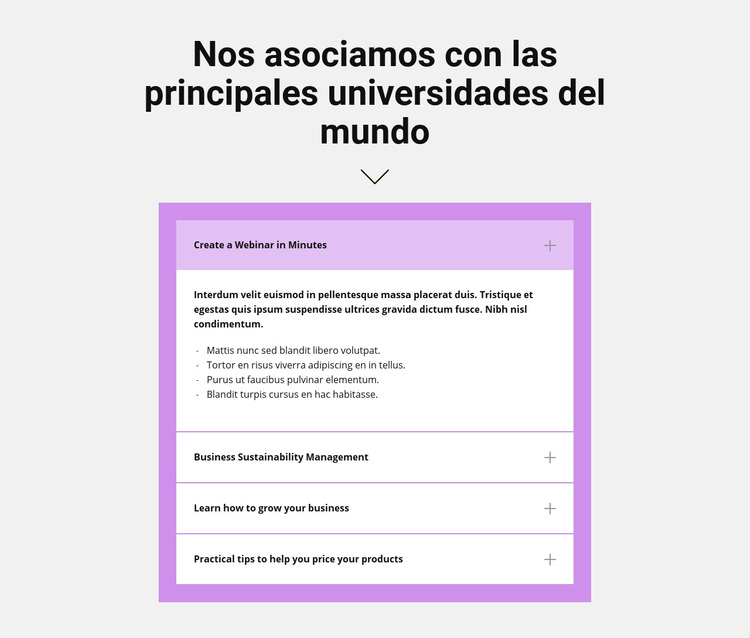 Título y acordeón Tema de WordPress