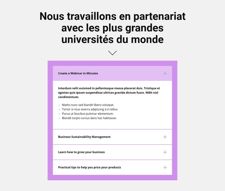 Titre et accordéon Conception de site Web