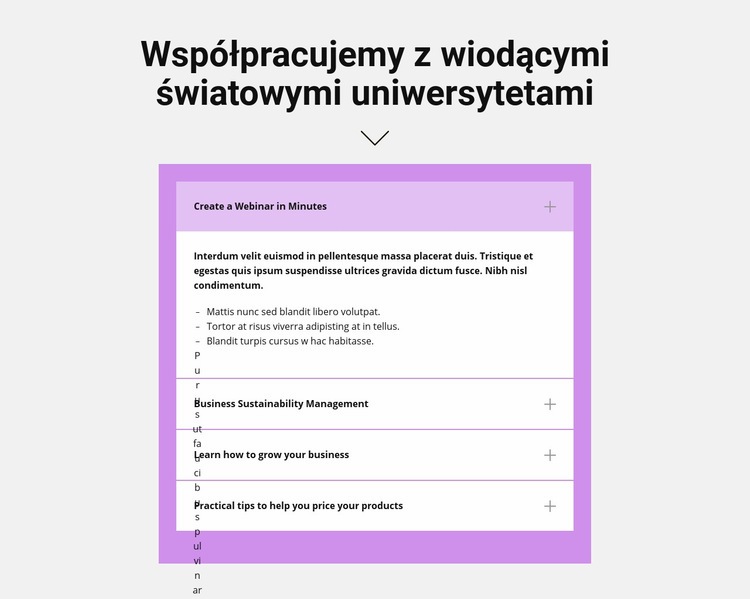 Tytuł i akordeon Kreator witryn internetowych HTML