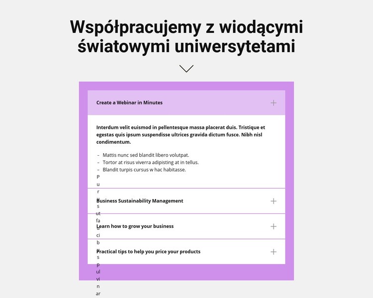 Tytuł i akordeon Projekt strony internetowej