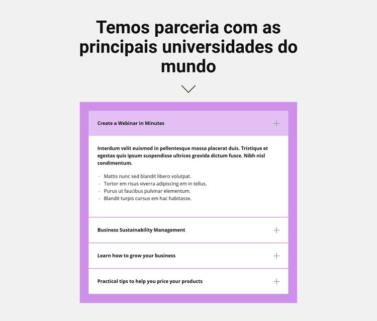 Título e acordeão Modelos de construtor de sites