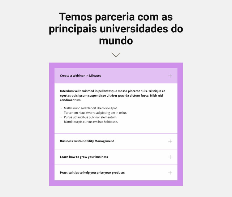 Título e acordeão Template Joomla