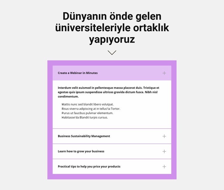 Başlık ve akordeon Html Web Sitesi Oluşturucu