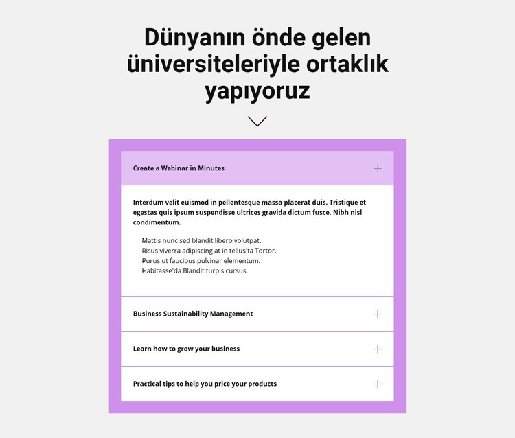 Başlık ve akordeon HTML5 Şablonu