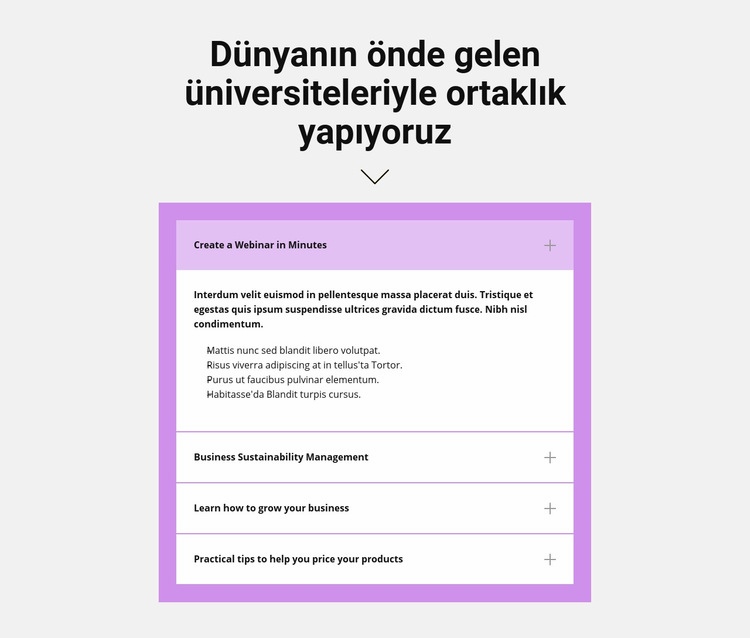 Başlık ve akordeon Web Sitesi Oluşturucu Şablonları