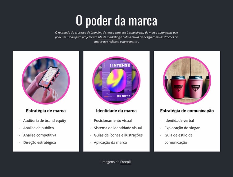 O poder da marca Construtor de sites HTML