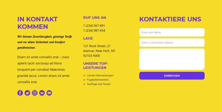 Klassischer Kontaktblock Website design