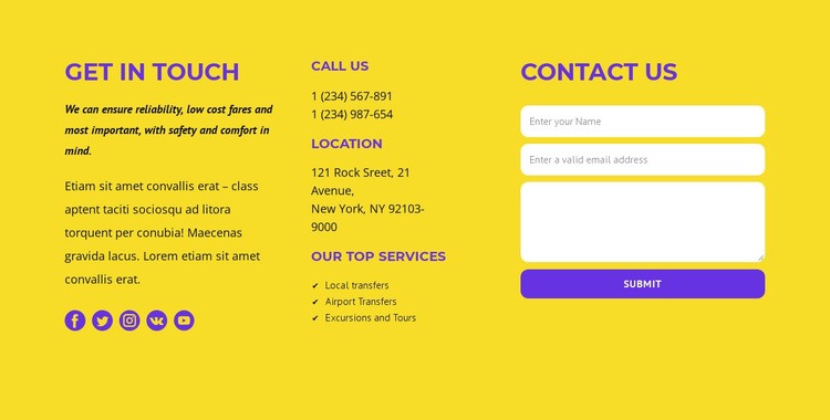 Classic contact us block Homepage Design