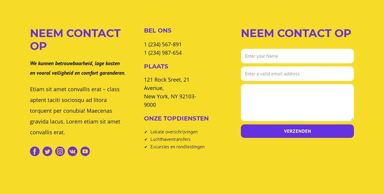 Klassiek contact blok Website mockup