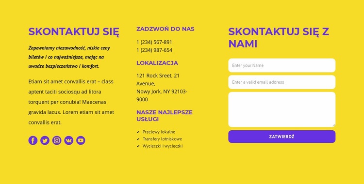 Klasyczny blok kontaktowy Szablony do tworzenia witryn internetowych