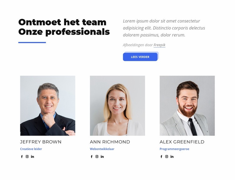 Ontmoet het team van onze professionals our Website Builder-sjablonen