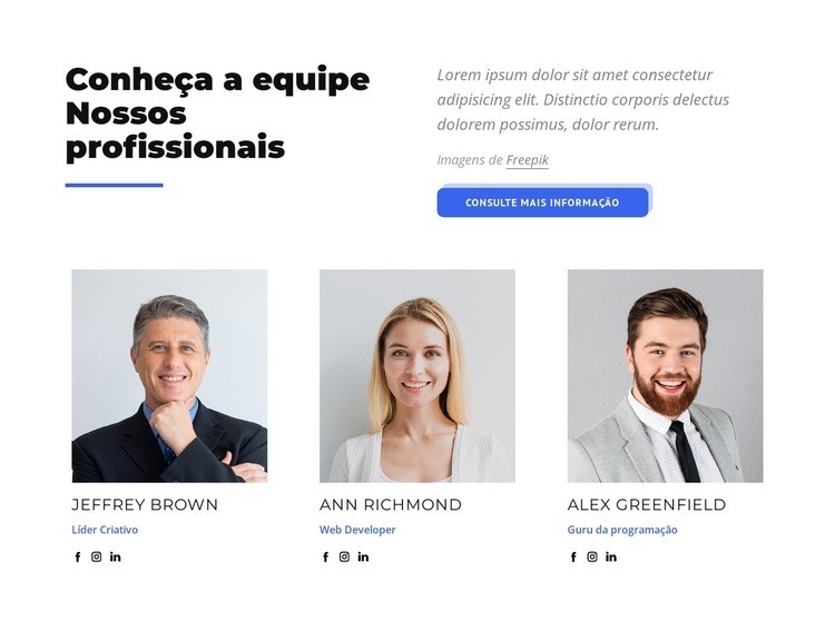 Conheça a equipe nossos profissionais Design do site