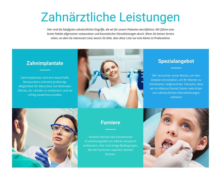 Zahnärztliche Leistungen Website-Vorlage