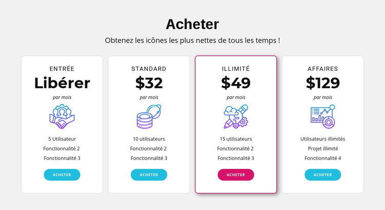 Conception du plan tarifaire Modèle de site Web