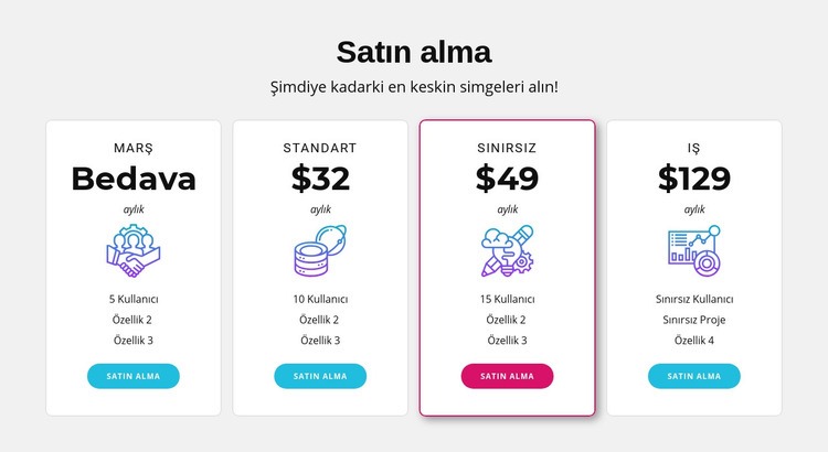 Fiyatlandırma planı tasarımı Web sitesi tasarımı