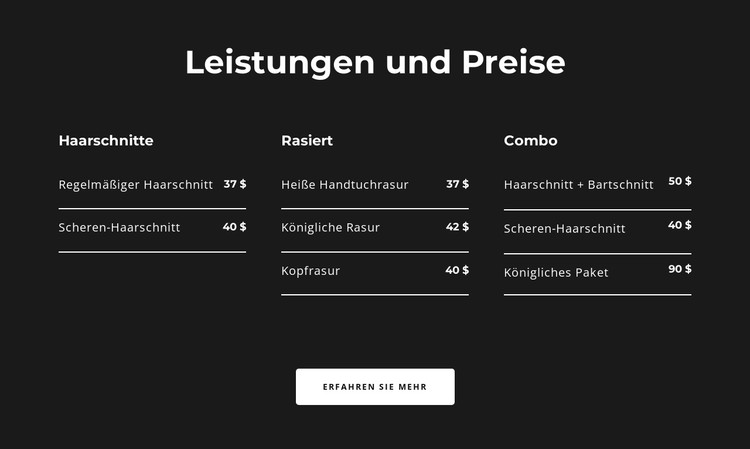 Leistungen und Preise CSS-Vorlage