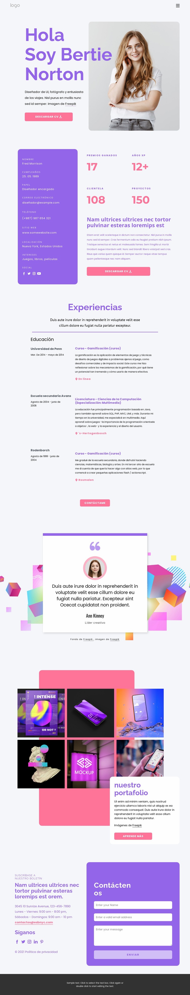 Sitio web personal Plantilla