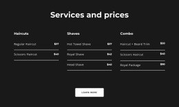 Services And Prices - Html Code For Any Device