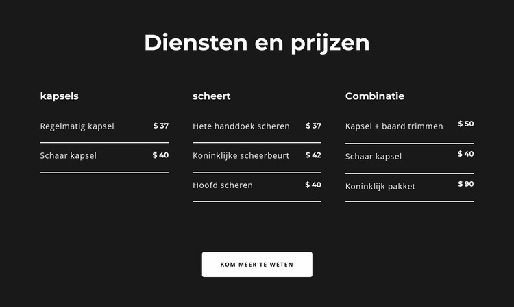 Diensten en prijzen Html Website Builder