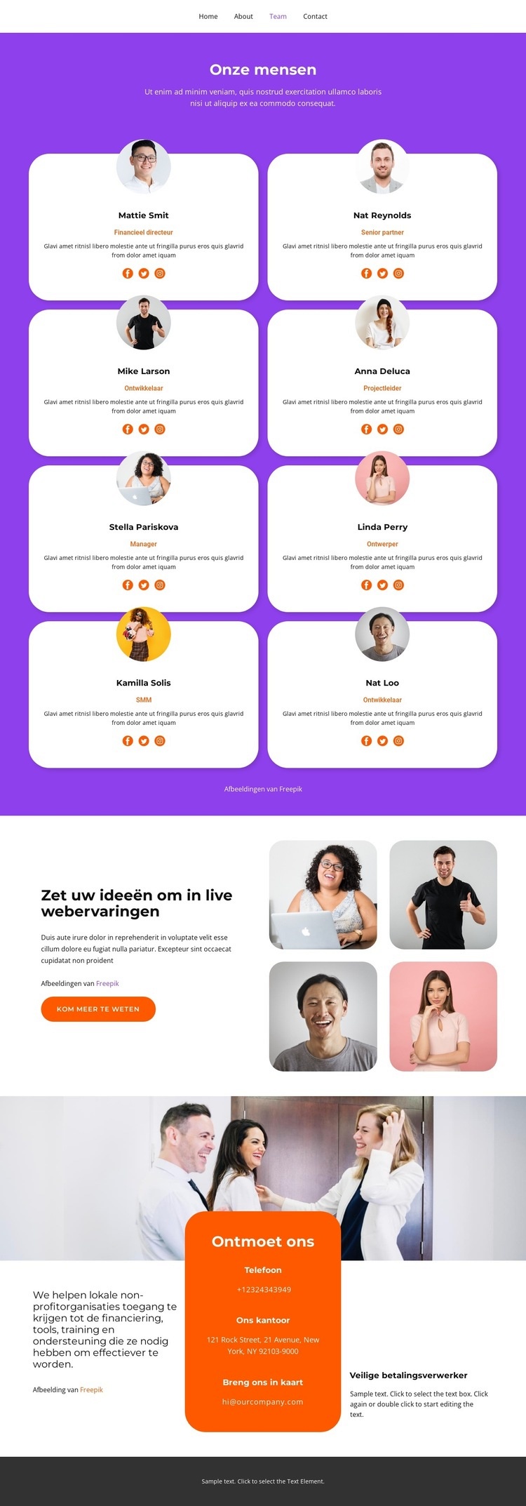 Dit is een deel van ons personeel Website Builder-sjablonen