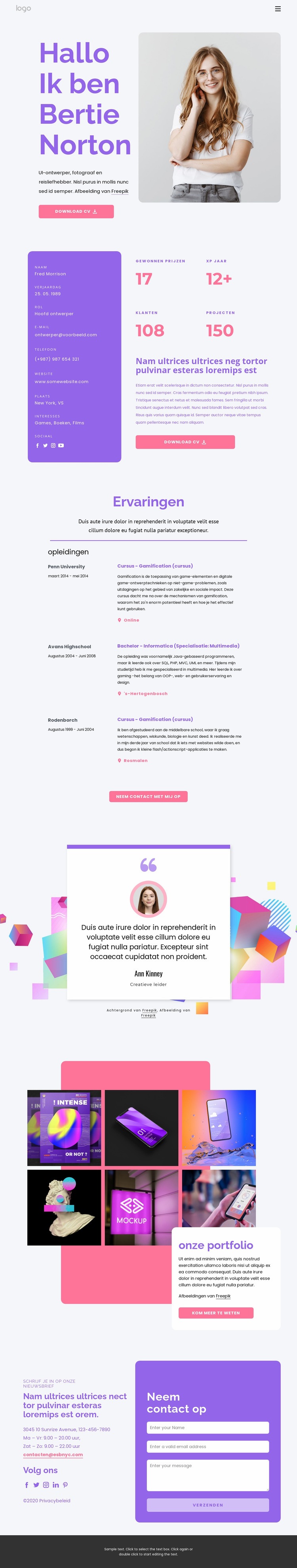 Persoonlijke website Website Builder-sjablonen