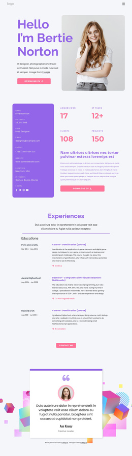 Most Creative One Page Template For Personal Website