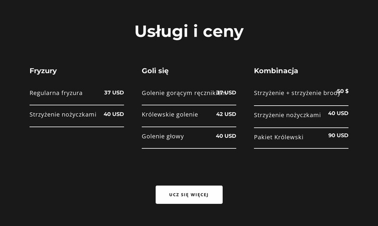 Usługi i ceny Projekt strony internetowej