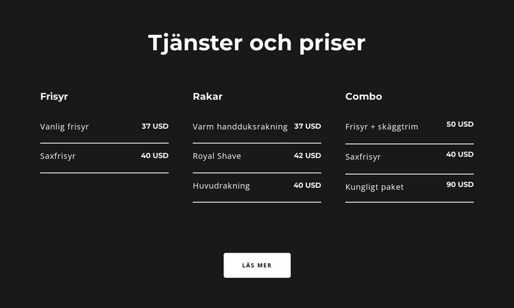 Tjänster och priser CSS -mall