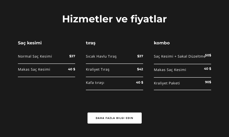 Hizmetler ve fiyatlar CSS Şablonu