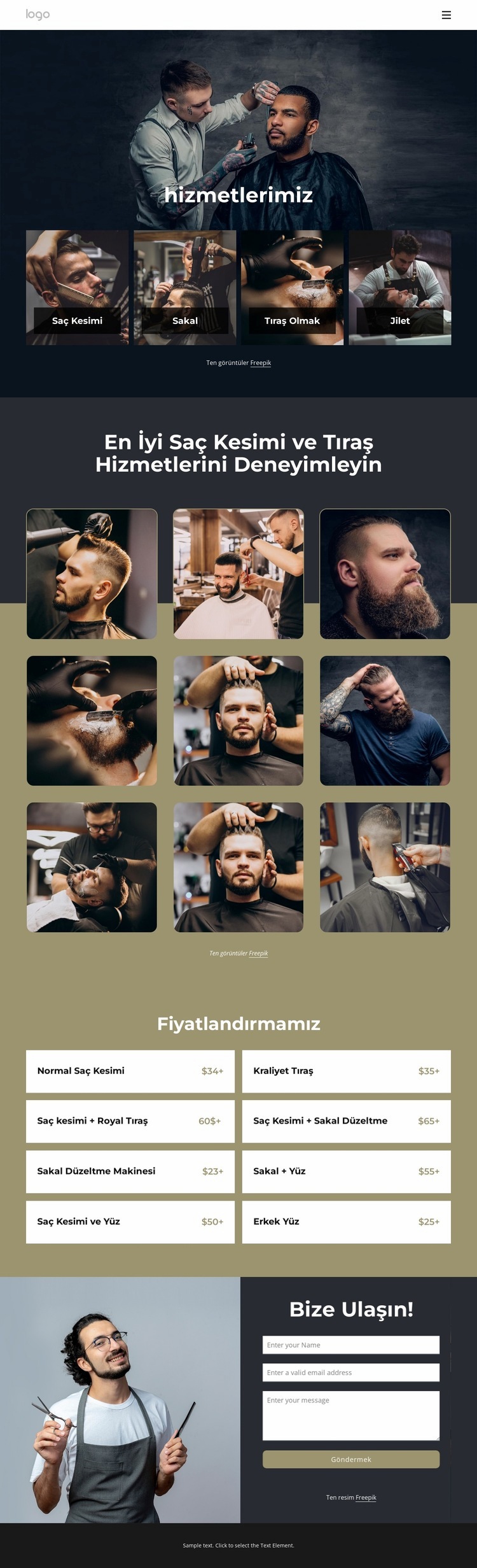 En iyi saç kesimi ve tıraş hizmetleri Bir Sayfa Şablonu